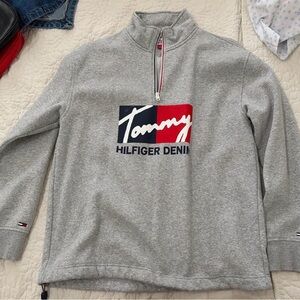 VintageTommy Hilfiger Denim Gray Quarter-Zip Pullover Sweater. Size M